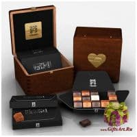 Набор элитных шоколадных конфет ручной работы Свадебная коллекция Jade 6 для молодожёнов. Деревянная упаковка. Франция