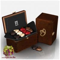 Набор элитных шоколадных конфет ручной работы Романтическая коллекция DIAMOND. Деревянная упаковка. Франция