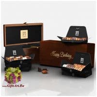 Набор элитных шоколадных конфет ручной работы Коллекция С Днём Рождения JADE 12. Деревянная упаковка. Франция