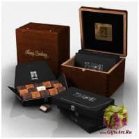 Набор элитных шоколадных конфет ручной работы Коллекция С Днём Рождения JADE 6. Деревянная упаковка. Франция