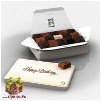 Набор элитных шоколадных конфет ручной работы Коллекция С Днём Рождения SUNRISE. Деревянная упаковка. Франция