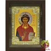 Икона освященная &quot;Пантелеймон великомученик и целитель&quot;, 18x24 см, со стразами, в деревянном киоте 24x30 см, 24x30 см