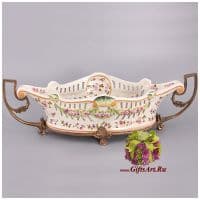 Ваза для сладостей и кексов. Коллекция Прованс. Фарфор и бронза. Ручная работа. Длина 48 см