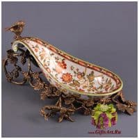 Блюдо для фруктов. Коллекция Изобилие. Фарфор и бронза. Ручная работа. Длина 45 см - вид 1 миниатюра