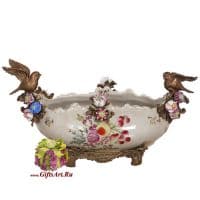 Блюдо для фруктов. Коллекция Парадайз. Фарфор и бронза. Ручная работа. Длина 43 см