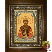 Икона освященная &quot;Вячеслав Чешский благоверный князь&quot;, 18x24 см, со стразами, в деревянном киоте 24x30 см, 24x30 см