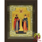 Икона освященная &quot;Петр и Феврония благоверные&quot;, со стразами, в киоте 24x30 см, 24x30 см