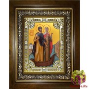 Икона освященная &quot;Петр и Феврония благоверные&quot;, 18x24 см, со стразами, в деревянном киоте 24x30 см, 24x30 см