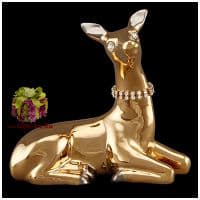 Золотая лань. Керамика, позолота, стразы Сваровски. Длина 19 см. Ahura. Италия