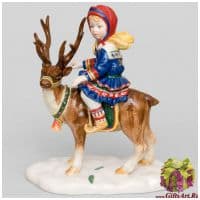 Фарфоровая статуэтка Маленькая наездница. Гонки на оленях. Серия Северное сияние. Высота 18 см Дизайн-группа Cosmos