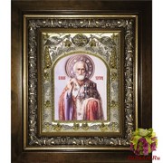 Икона освященная &quot;Николай чудотворец, архиепископ Мир Ликийских&quot;, 14x18 см, в деревянном киоте 20x24 см, 20x24 см