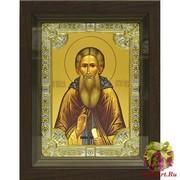 Икона освященная &quot;Сергий Радонежский&quot;, дерево, серебро 925, 18x24 см, со стразами, в деревянном киоте 24x30 см, 24x30 см