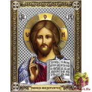 Икона освященная &quot;Спасителя&quot;, дерево, серебро 925, 14x18 см