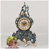 Каминные часы синие из бронзы с завитком. Virtus 5065 Высота 35 см. Испания