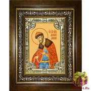 Икона освященная &quot;Димитрий Донской благоверный князь&quot;, 18x24 см, со стразами, в деревянном киоте 24x30 см, 24x30 см