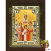 Икона освященная &quot;Вера, Надежда, Любовь и и их матерь София мученицы&quot;, 18x24 см, со стразами, в деревянном киоте 24x30 см, 24x30 см
