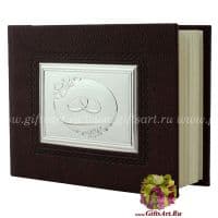 Свадебный фотоальбом кожаный с серебряной вставкой. Размер 20 x 15 см Италия
