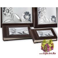 Фотоальбом кожаный с серебряной вставкой. Размер 20 x 15 см Италия