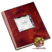 Фотоальбом кожаный с серебрянной вставкой Цветы. Размер 30 x 24 см Италия