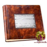 Фотоальбом кожаный с серебряной вставкой. Размер 35 x 35 см Италия