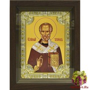 Икона освященная &quot;Николай Чудотворец&quot;, 18x24 см, со стразами, в деревянном киоте 24x30 см, 24x30 см