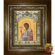 Икона освященная &quot;Александр Невский, благоверный князь&quot;, 14x18 см, в деревянном киоте 20x24 см, 20x24 см