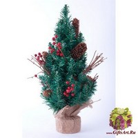 CT Ель настольная Минаку декоративная с ягодами, шишками и веточками 45 см.