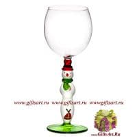 Бокал фигурный для вина Застенчивый снеговик. Высота 20 см. Ручная работа США