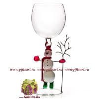 Бокал фигурный для вина Весёлый снеговик. Высота 20 см. Ручная работа США