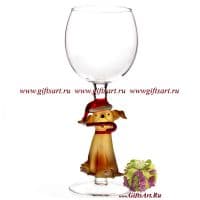 Бокал фигурный для вина Новый год у верного друга. Высота 20 см. Ручная работа США