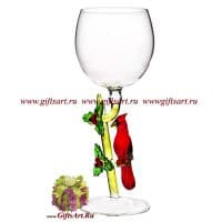 Бокал фигурный для вина Рождественский Кардинал. Высота 20 см. Ручная работа США
