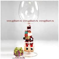 Бокал фигурный для вина Дед Мороз на трубе. Высота 20 см. Ручная работа США