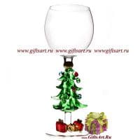 Бокал фигурный для вина Ёлочка с подарками. Высота 20 см. Ручная работа США