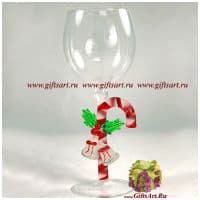 Бокал фигурный для вина Рождественские сладости и колокольчики. Высота 20 см. Ручная работа США