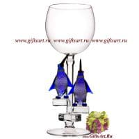 Бокал фигурный Пара пингвинов на льдинах. Высота 20 см. Ручная работа США