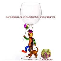 Бокал фигурный Клоун с обезьянкой. Высота 20 см. Ручная работа США