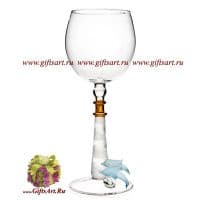 Бокал фигурный для вина Пара дельфинов у маяка. Высота 20 см. Ручная работа США