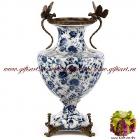 Ваза Стрекозы. Фарфор и бронза. Декор Роза блю. Ручная работа. Высота 45 см