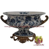 Блюдо глубокое. Фарфор и бронза. Декор Роза блю. Ручная работа. Размер 25 см