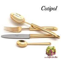 Набор столовых приборов Cutipol Carre Gold 9131 на 6 персон, 24 предмета, позолоченная сталь 18/10, Португалия