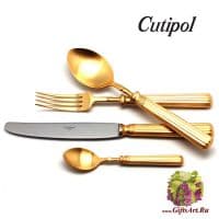 Набор столовых приборов Cutipol Line Gold 9172 на 6 персон, 24 предмета, позолоченная матовая сталь 18/10, Португалия