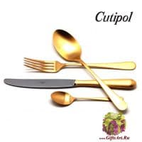 Набор столовых приборов Cutipol Alcantara Gold 9292 на 6 персон, 24 предмета, позолоченная матовая сталь 18/10, Португалия