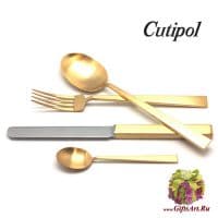 Набор столовых приборов Cutipol Bauhaus Gold 9322 на 6 персон, 24 предмета, позолоченная матовая сталь 18/10, Португалия