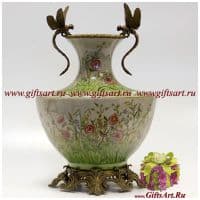 Ваза Две Стрекозы. Императорский фарфор и бронза. Декор Луговые цветы. Ручная работа. Высота 30 см