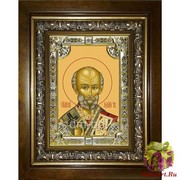 Икона освященная &quot;Николай чудотворец, архиепископ Мир Ликийских,святитель&quot;, 18x24 см, со стразами, в деревянном киоте 24x30 см, 24x30 см