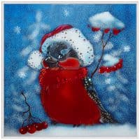 Новогодняя картина из страз Сваровски SWAROVSKI Весёлый снегирь Размер 20x20 см