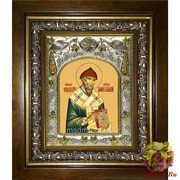 Икона освященная &quot;Спиридон Тримифунтский святитель&quot;, 14x18 см, в деревянном киоте 20x24 см, 20x24 см