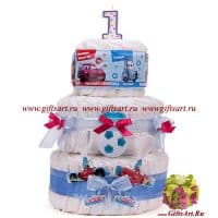 Торт из памперсов для мальчика Маквин. Подарок новорожденному.