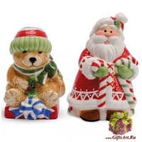 Набор для специй Соль и Перец Дед Мороз и медвежонок. Новогодняя коллекция 2015