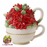 Чайный набор новогодний Серия Пуансеттия. Новогодняя посуда. Высота 15 см